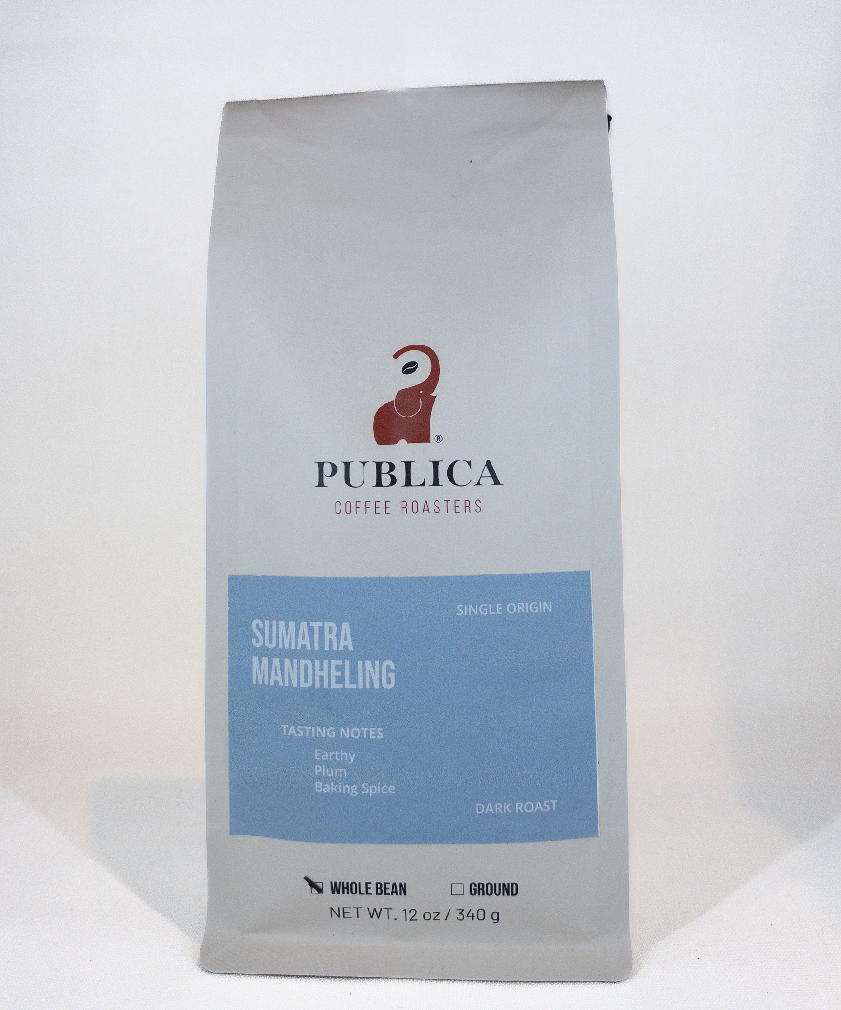 Publica Coffee Roasters Sumatra Mandheling coffee bag on a white background